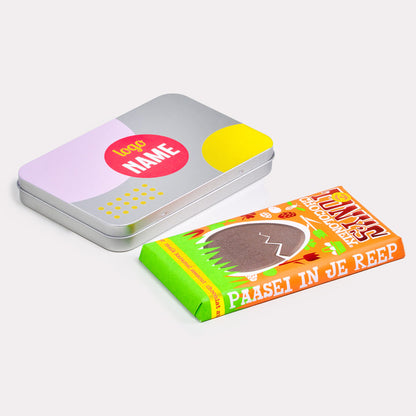 Pasen aluminium blikken met chocolade vanaf 25 stuks